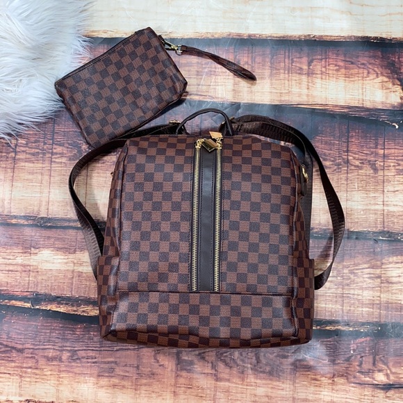 NanaMacs Handbags - NanaMacs Checkered Backpack Brown